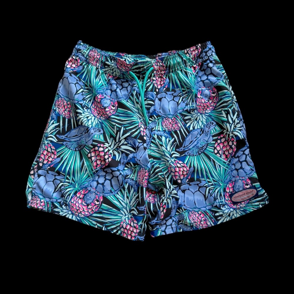 Vineyard Vines Boys Blue Turtle Pineapple Chappy Swim Trunks M 3M001173
